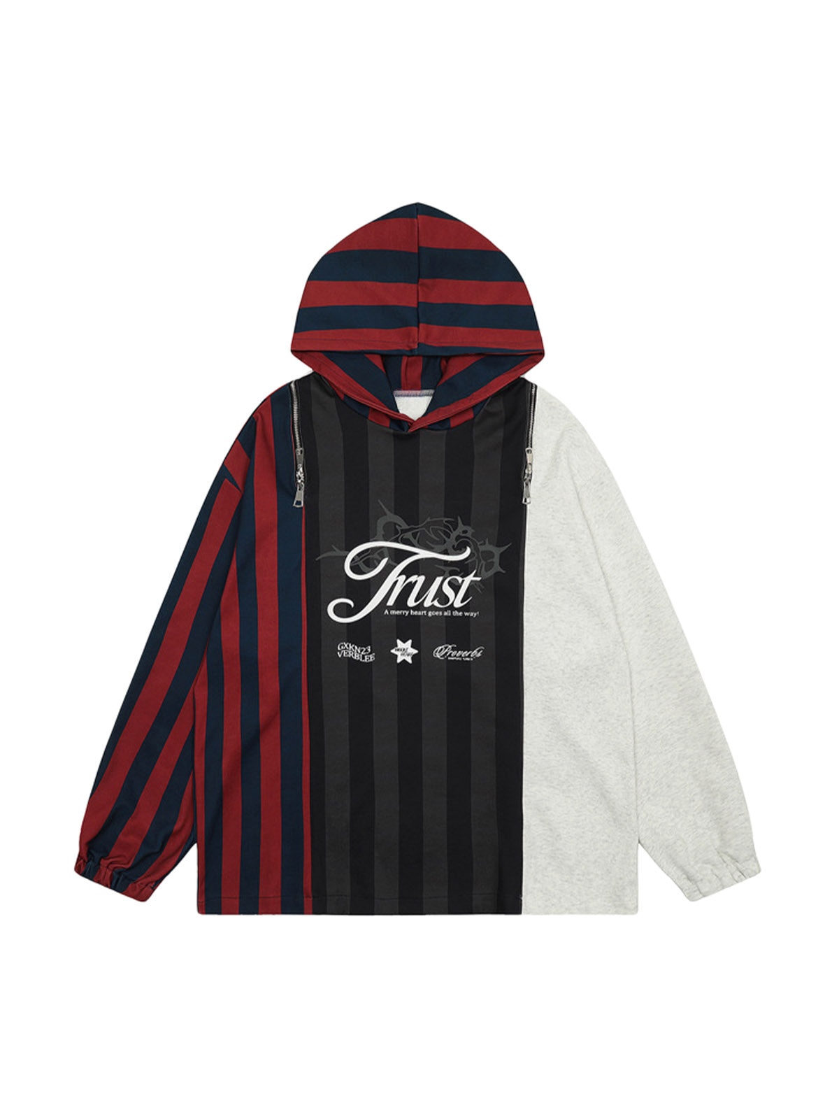 Letter embroidered contrast striped hoodie sale