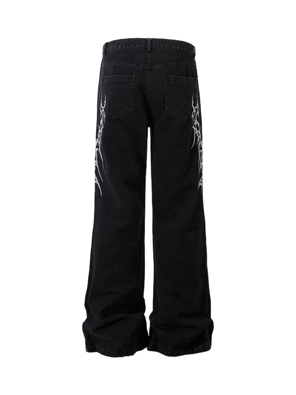 Graphic Embroidered Straight Jeans - 2280