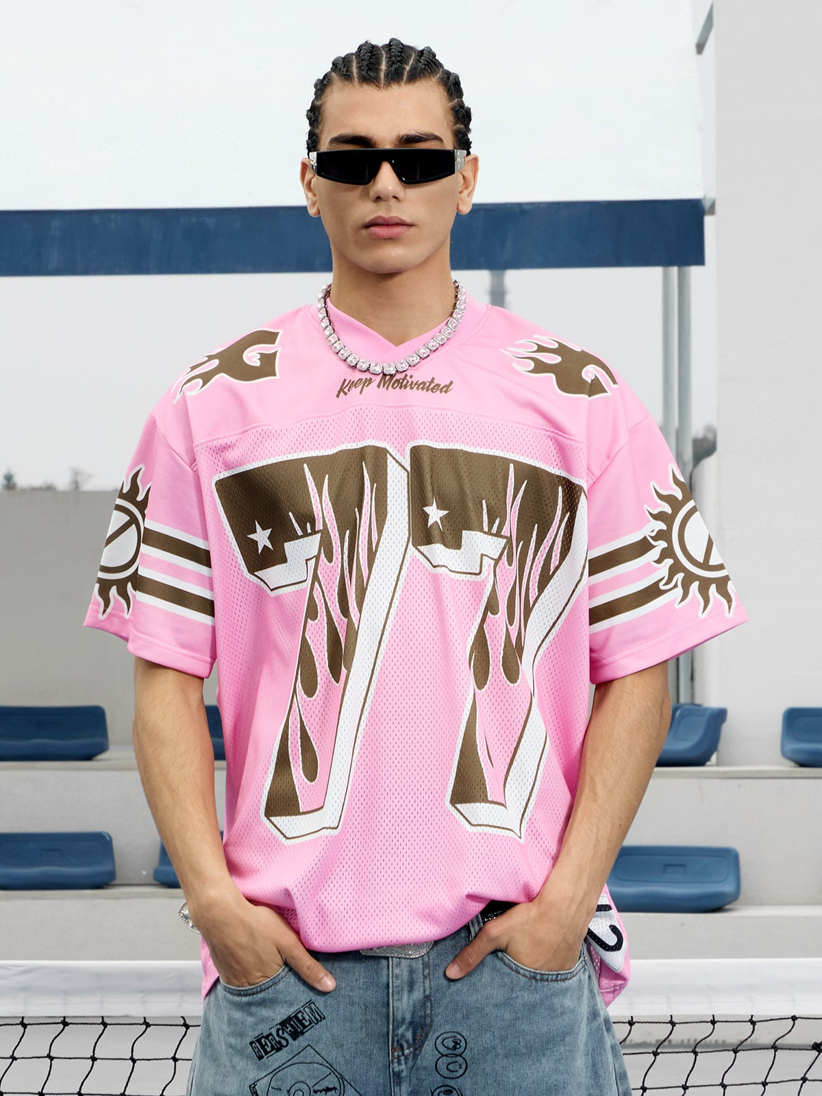 Pink Flame Print Jersey T-shirt