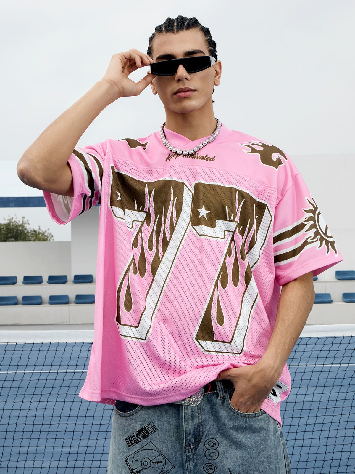 Pink Flame Print Jersey T-shirt