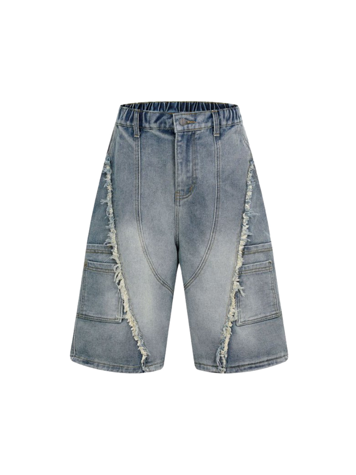 Washed Distressed Raw Edge Denim Jorts