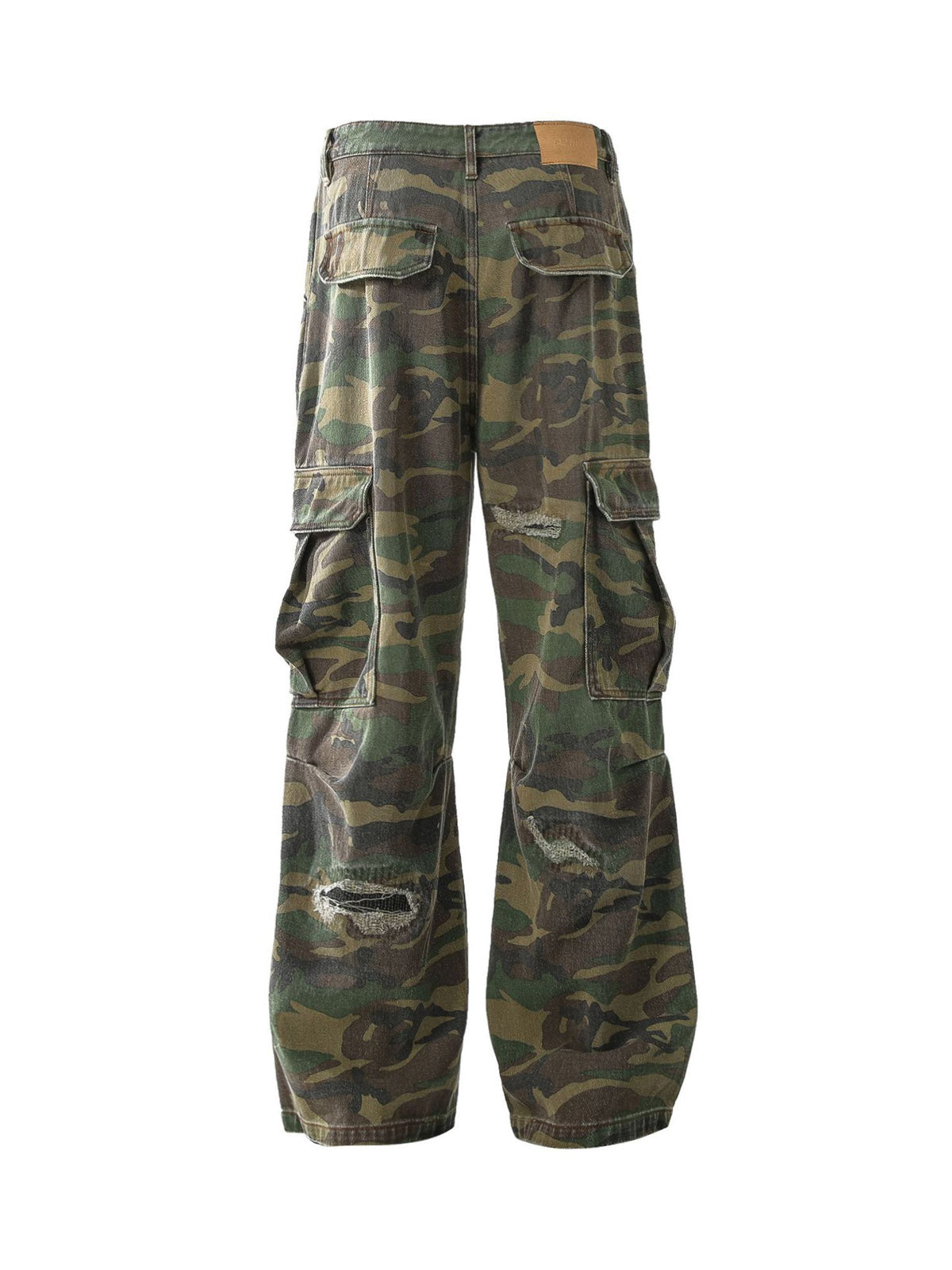 Ripped Camouflage Flared Cargo Pants