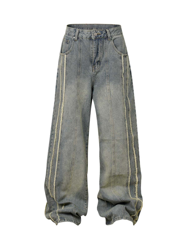 Thesupermade Washed Distressed Raw Edge Baggy Jeans