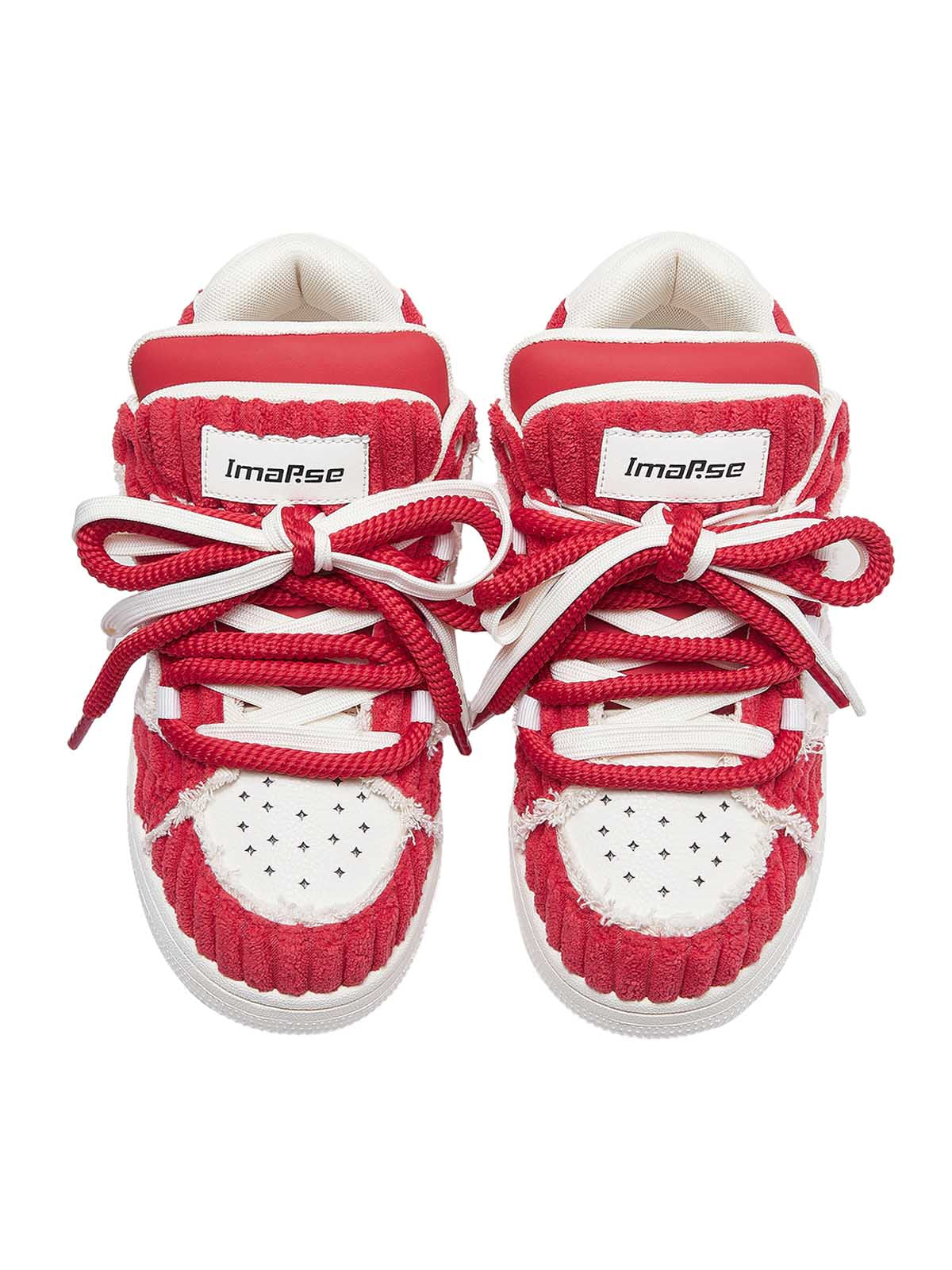 Red Contrast Color Button Decorated Sneakers - 2294