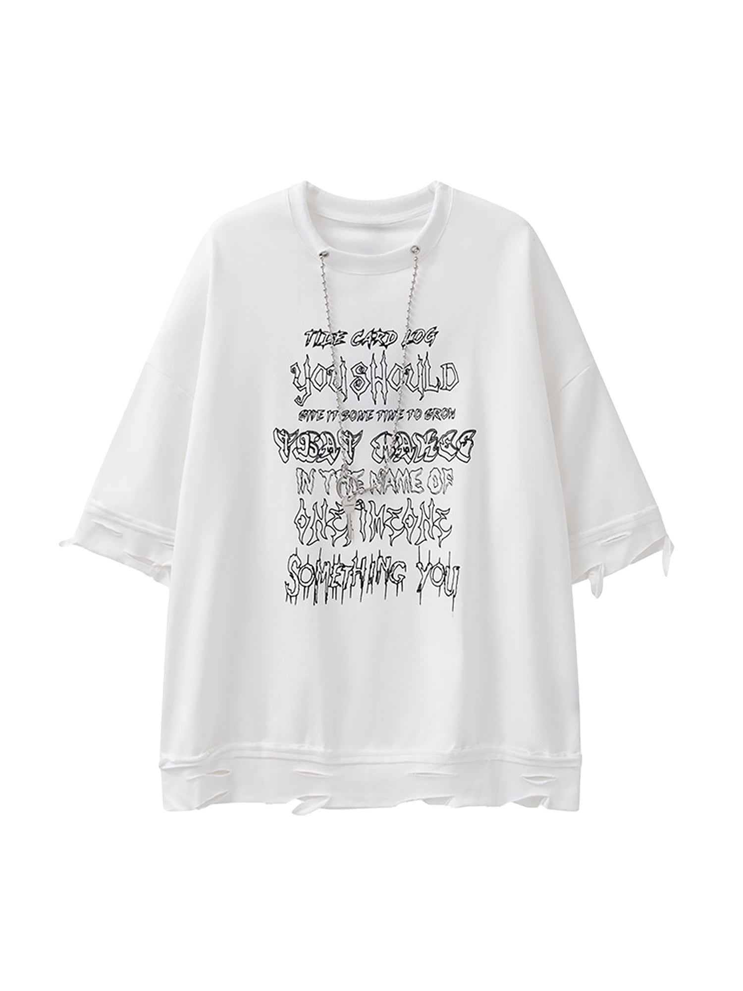 Thesupermade Chain Decorated 3/4 Sleeve Street Rap T-Shirt