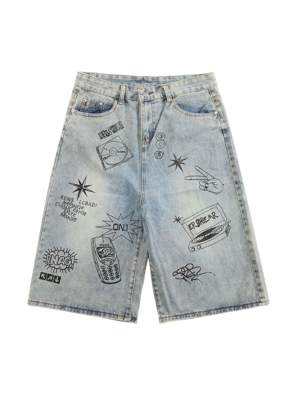 Retro Fun Graffiti Denim Jorts