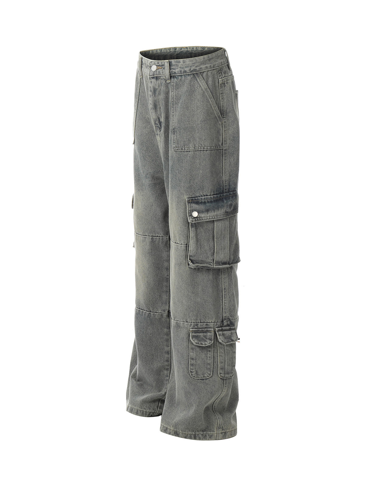 Distressed Washed Multi-Pocket Cargo Jeans