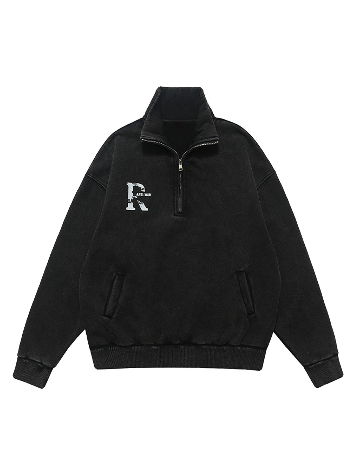 Washed Letter Half Zipper Fleece Hoodie