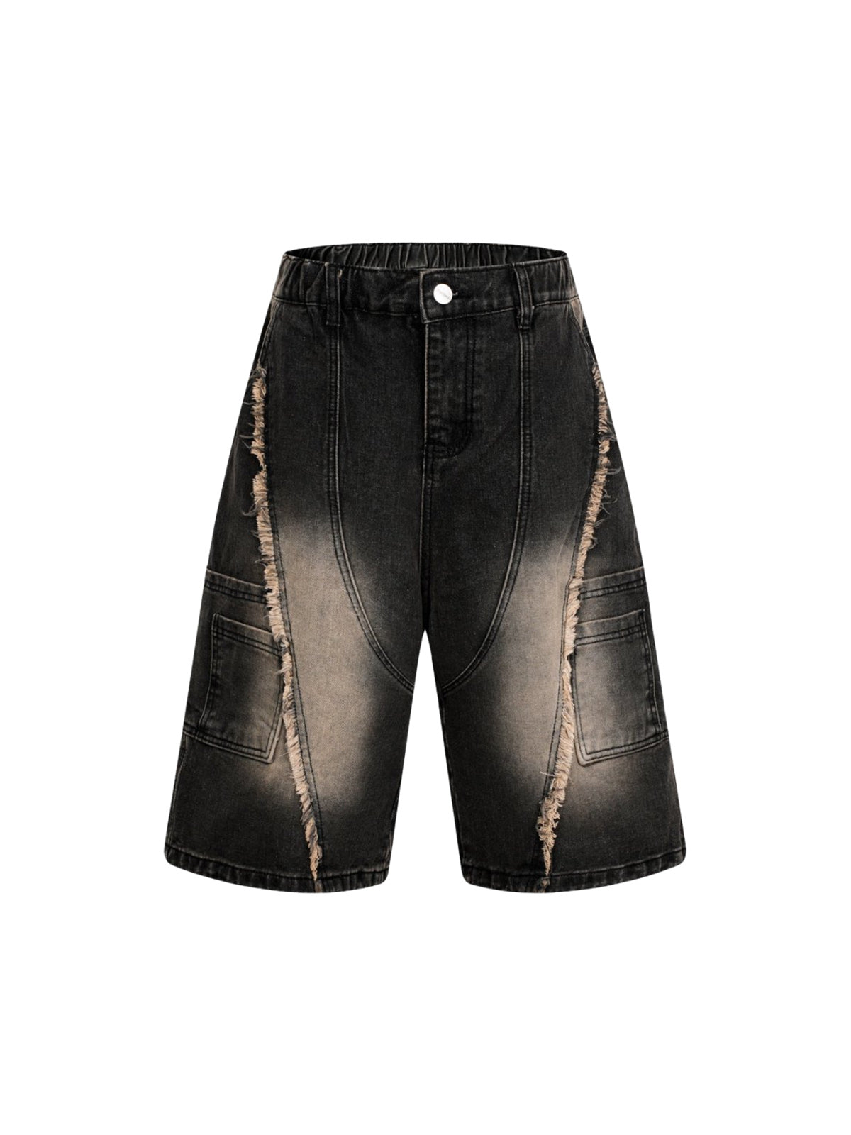 Washed Distressed Raw Edge Denim Jorts