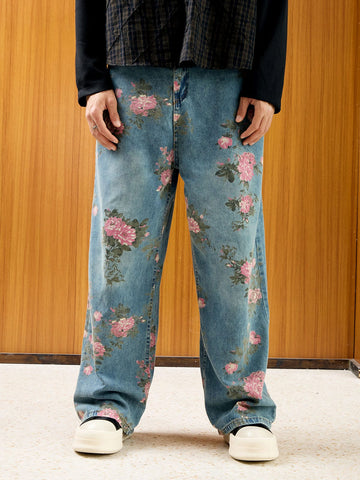 Thesupermade Floral Print Straight Jeans