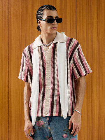 Thesupermade Striped Embroidered Short-sleeved Shirt