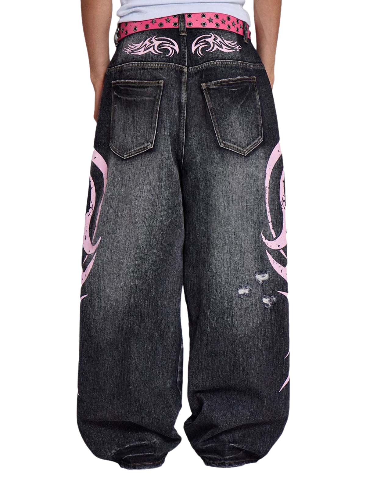 Washed Ripped Side Seam Straight Jeans