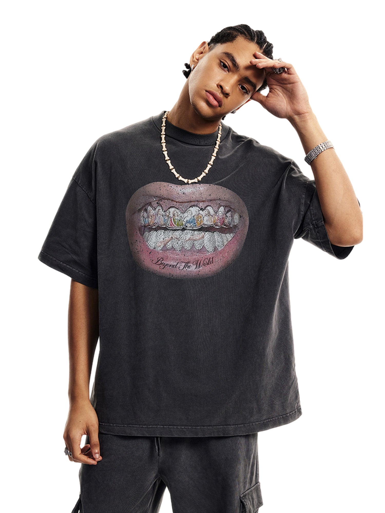 Full Diamond Tooth Pattern T-Shirt - 2258