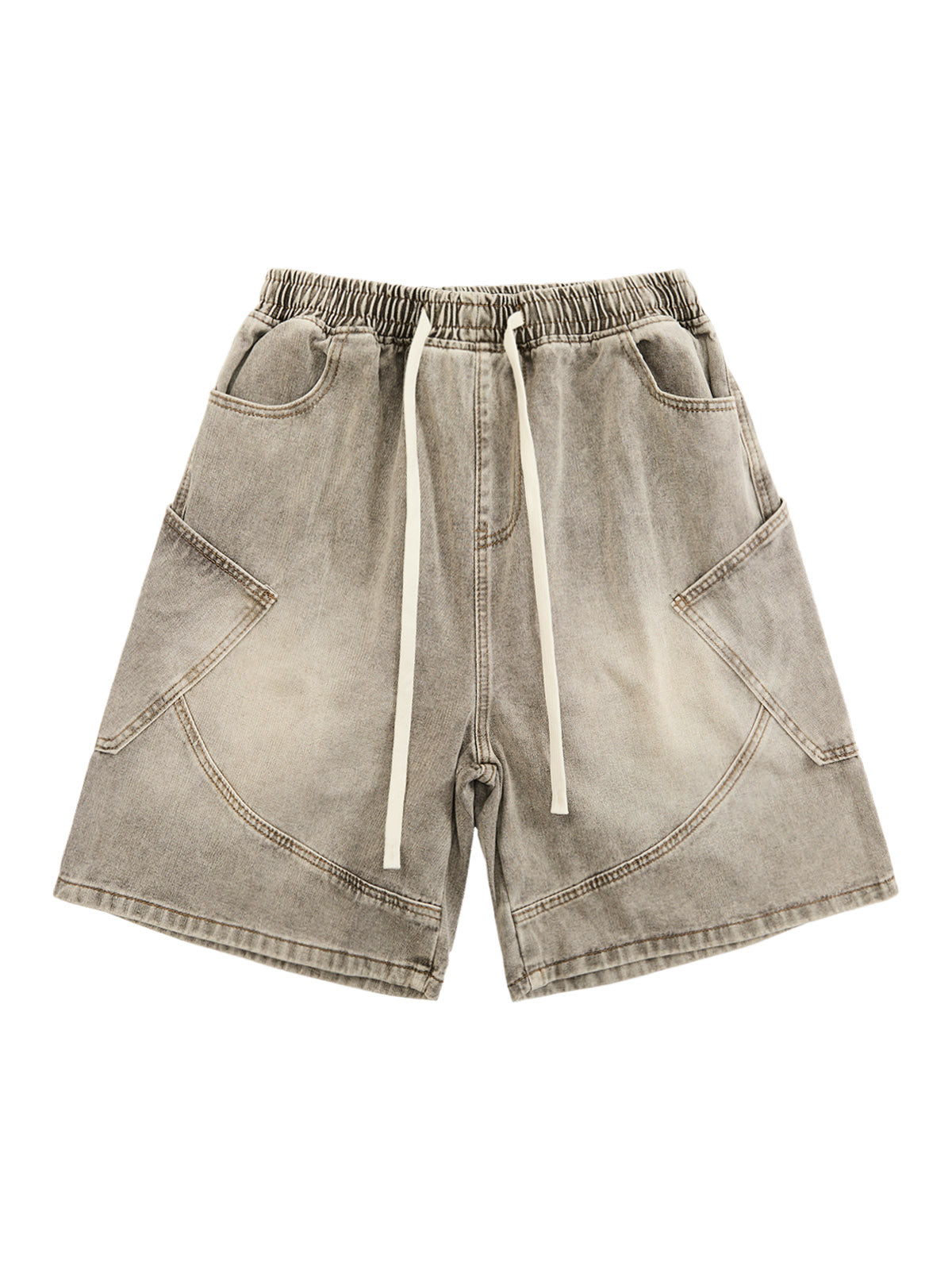 VINTAGE WASH DECONSTRUCTED DRAWSTRING DENIM SHORTS