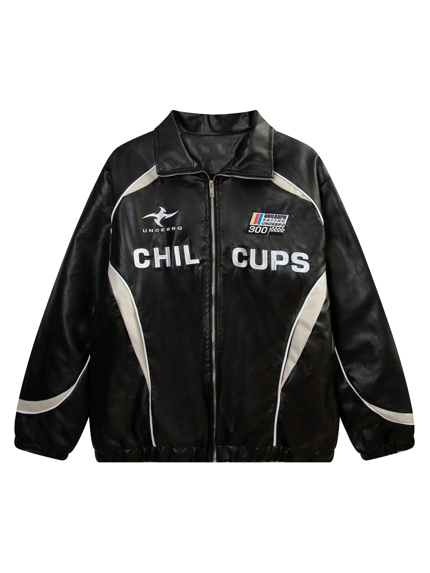 Thesupermade Racing Style Patchwork Leather Jacket