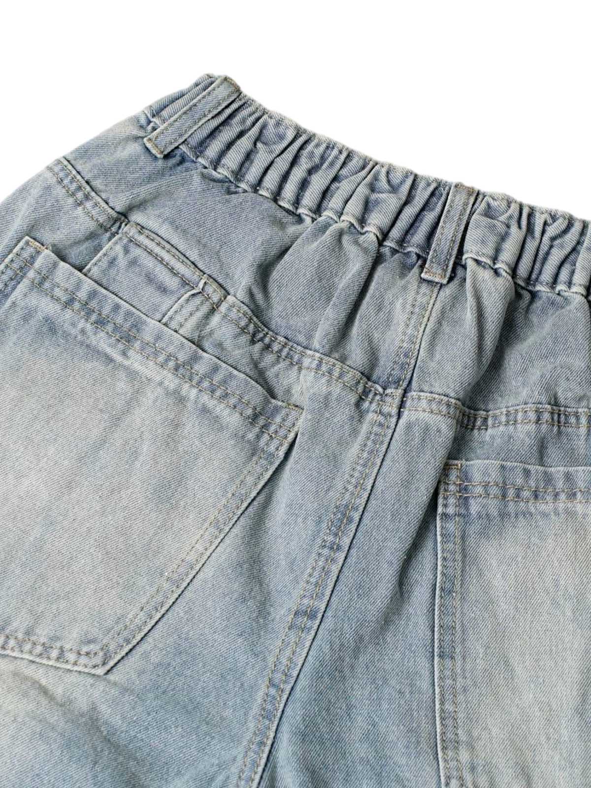 Washed Distressed Deconstructed Split Denim Shorts