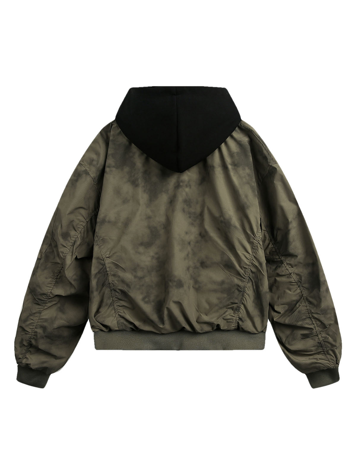 Patchwork Faux Two-Piece Gradient Hooded Bomber Jacket