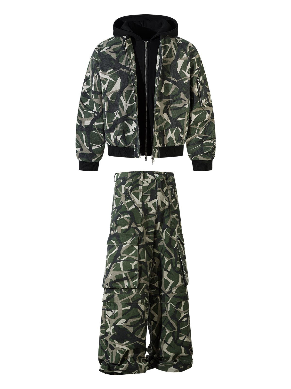 Thesupermade  Camouflage Faux Two-piece Hooded Fleece Jacket Tracksuit - 2331