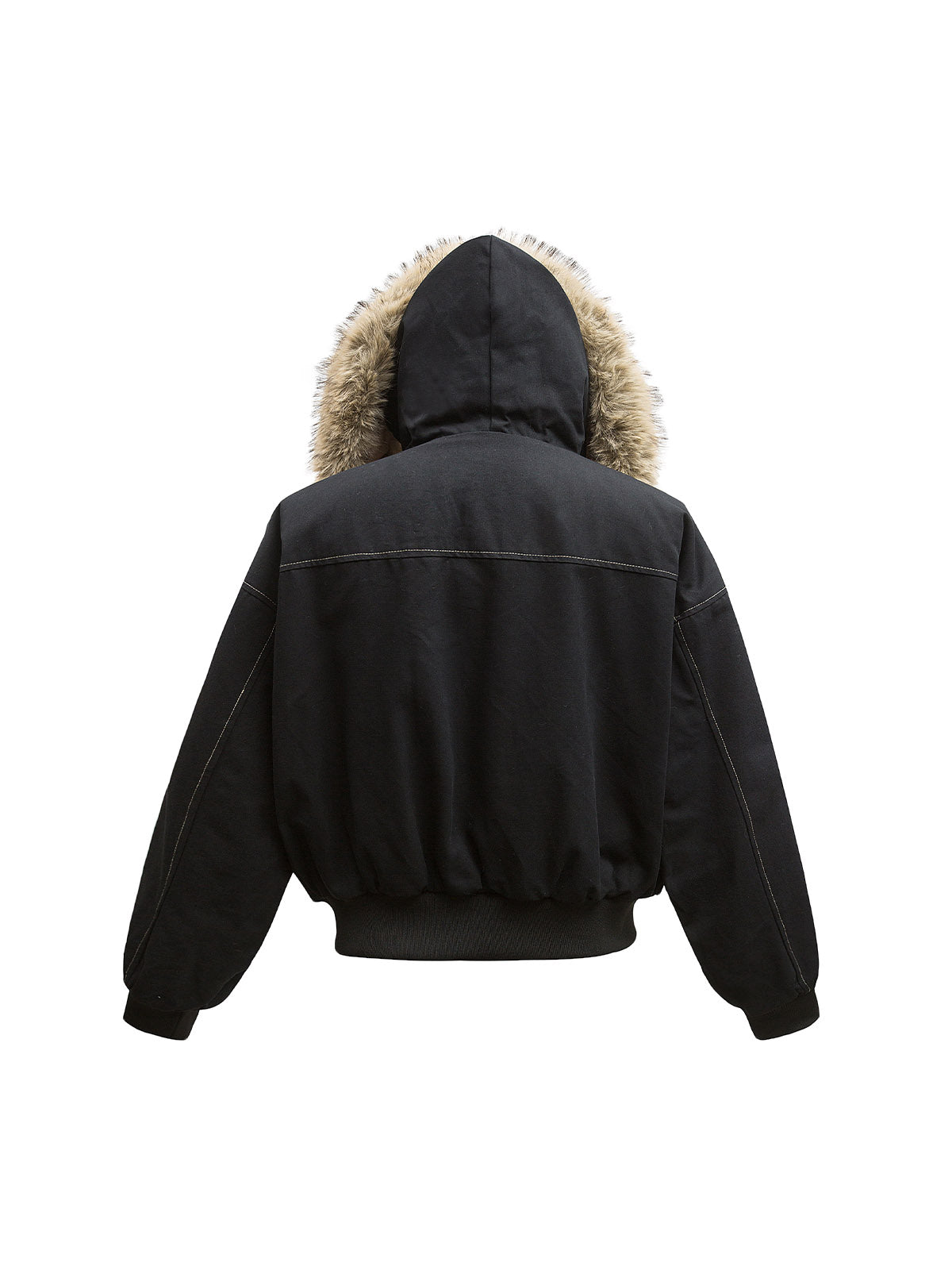 Fur Lined Zip Up Hooded Bomber Jacket