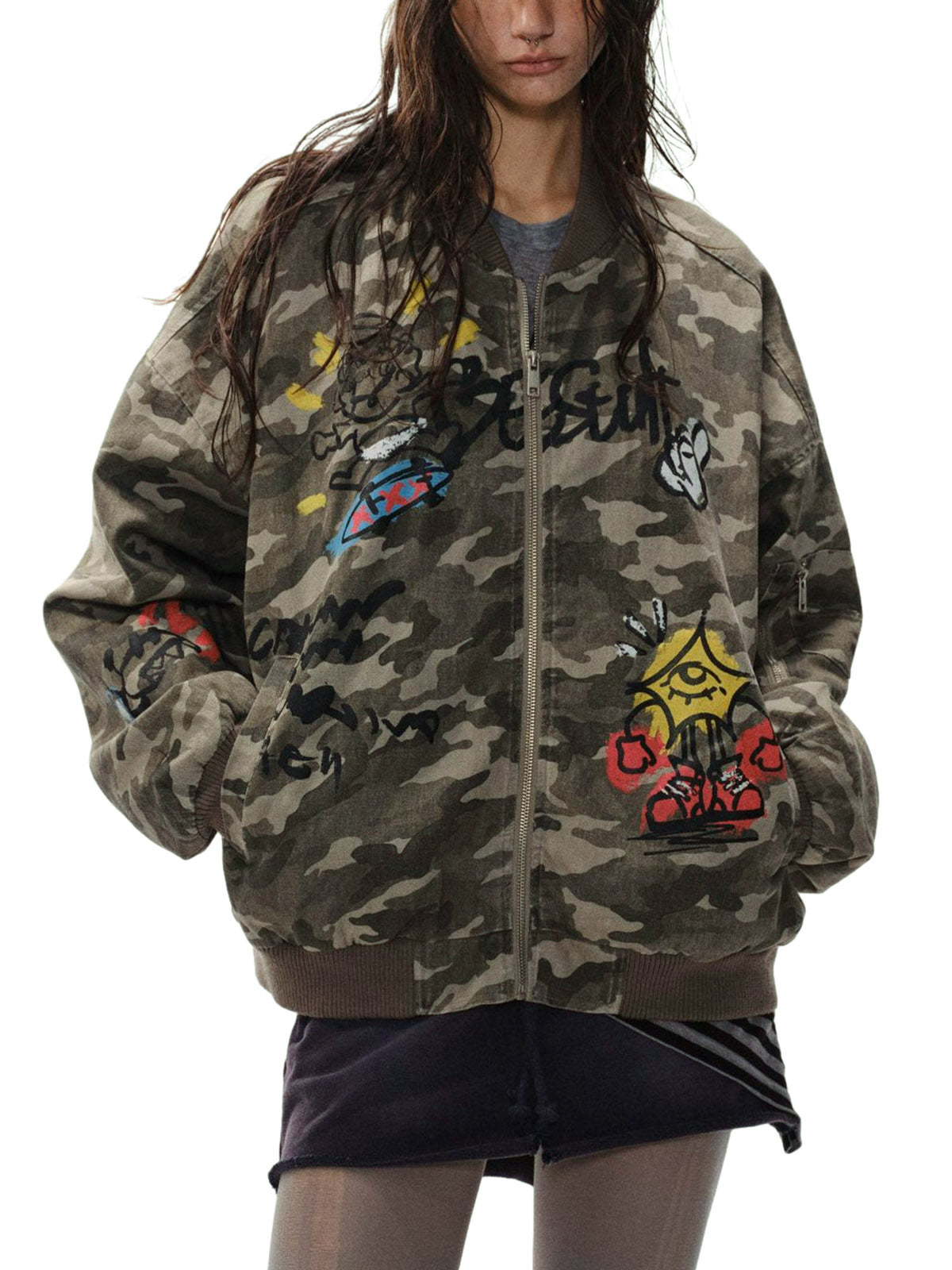 Graffiti Camouflage Baseball Bomber Jacket