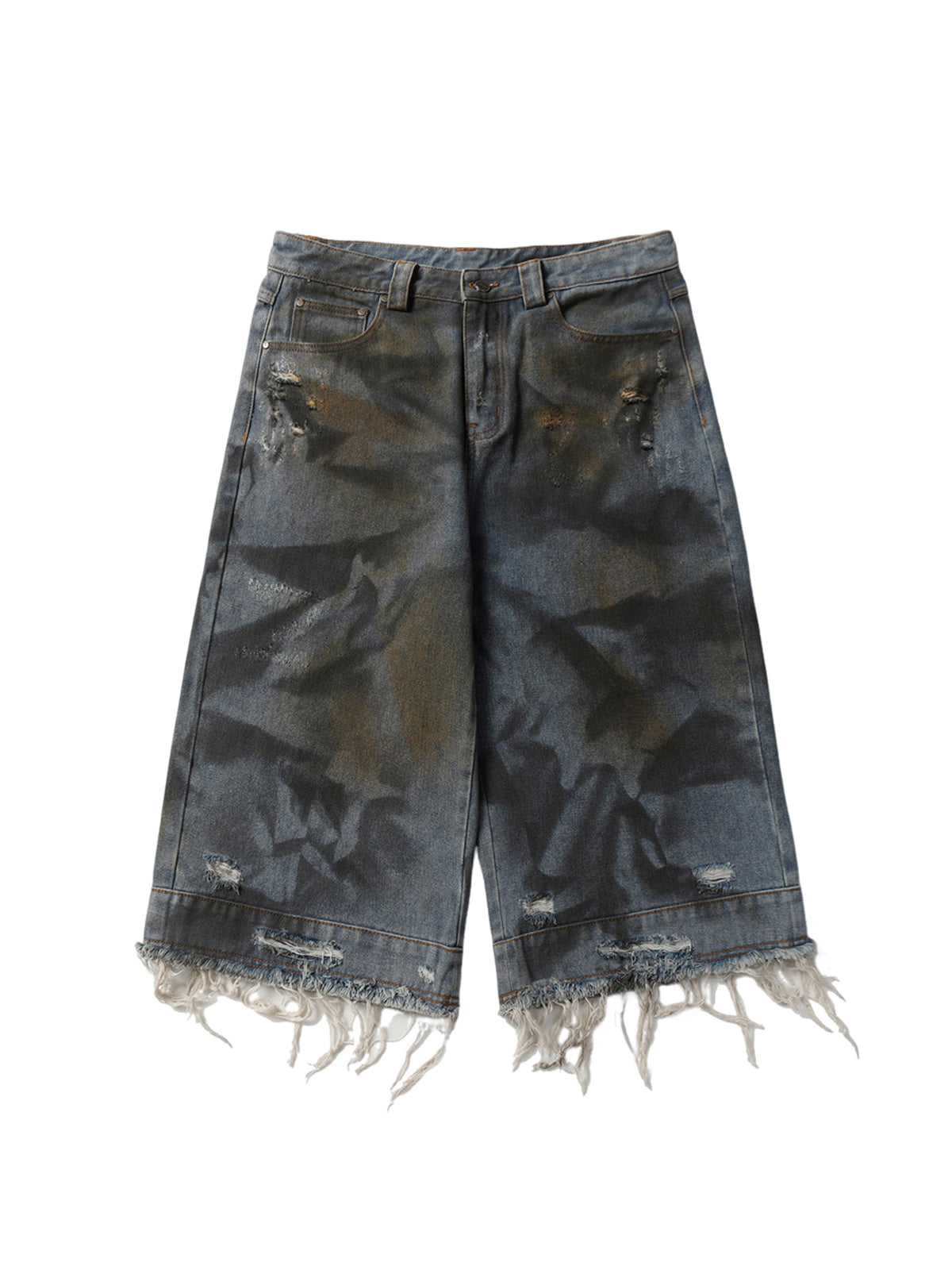 Washed Dirty Ripped Denim Cropped Jorts