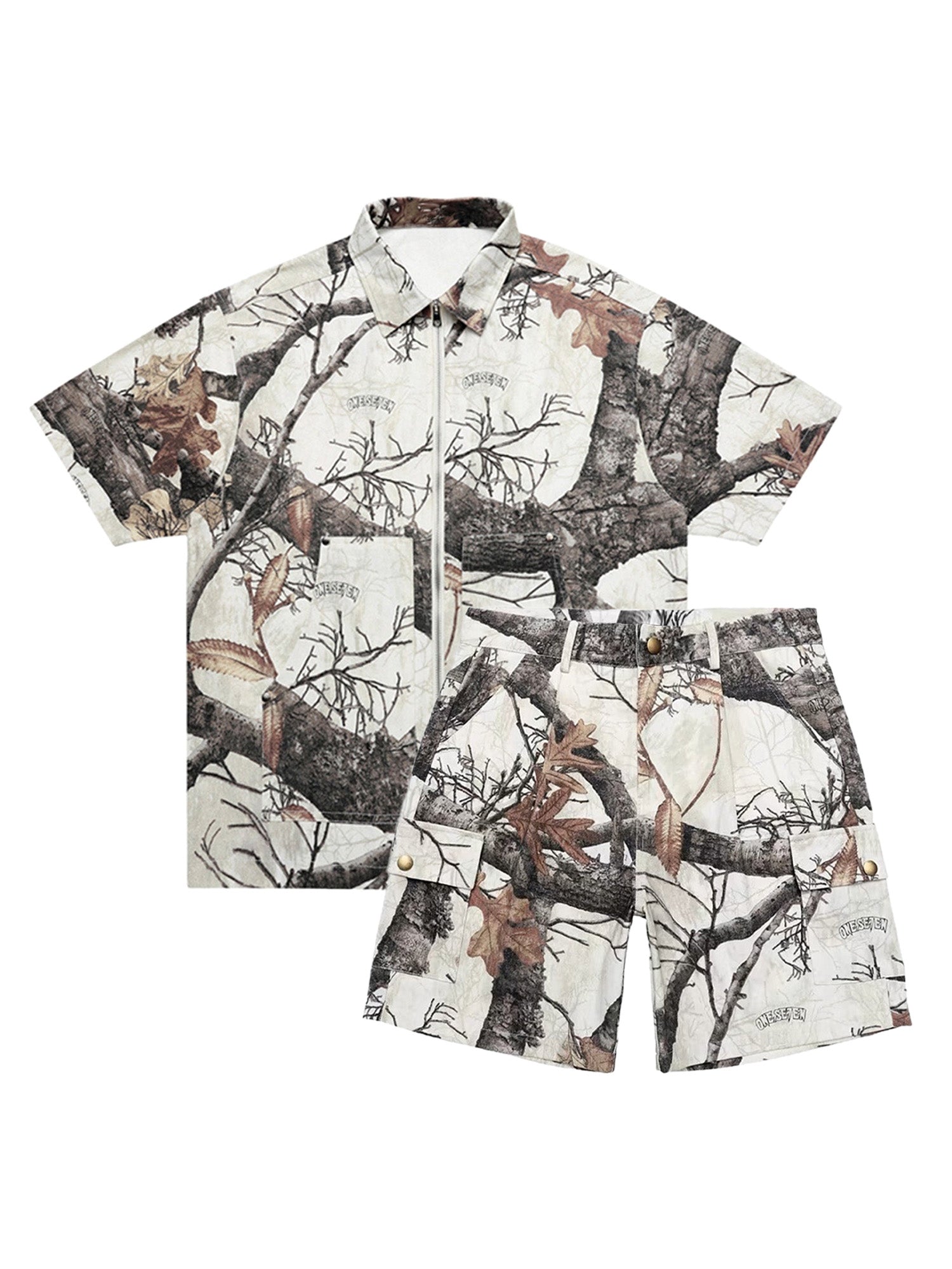 Thesupermade High Street Retro Full Print Branches And Fallen Leaves Print Workwear Set