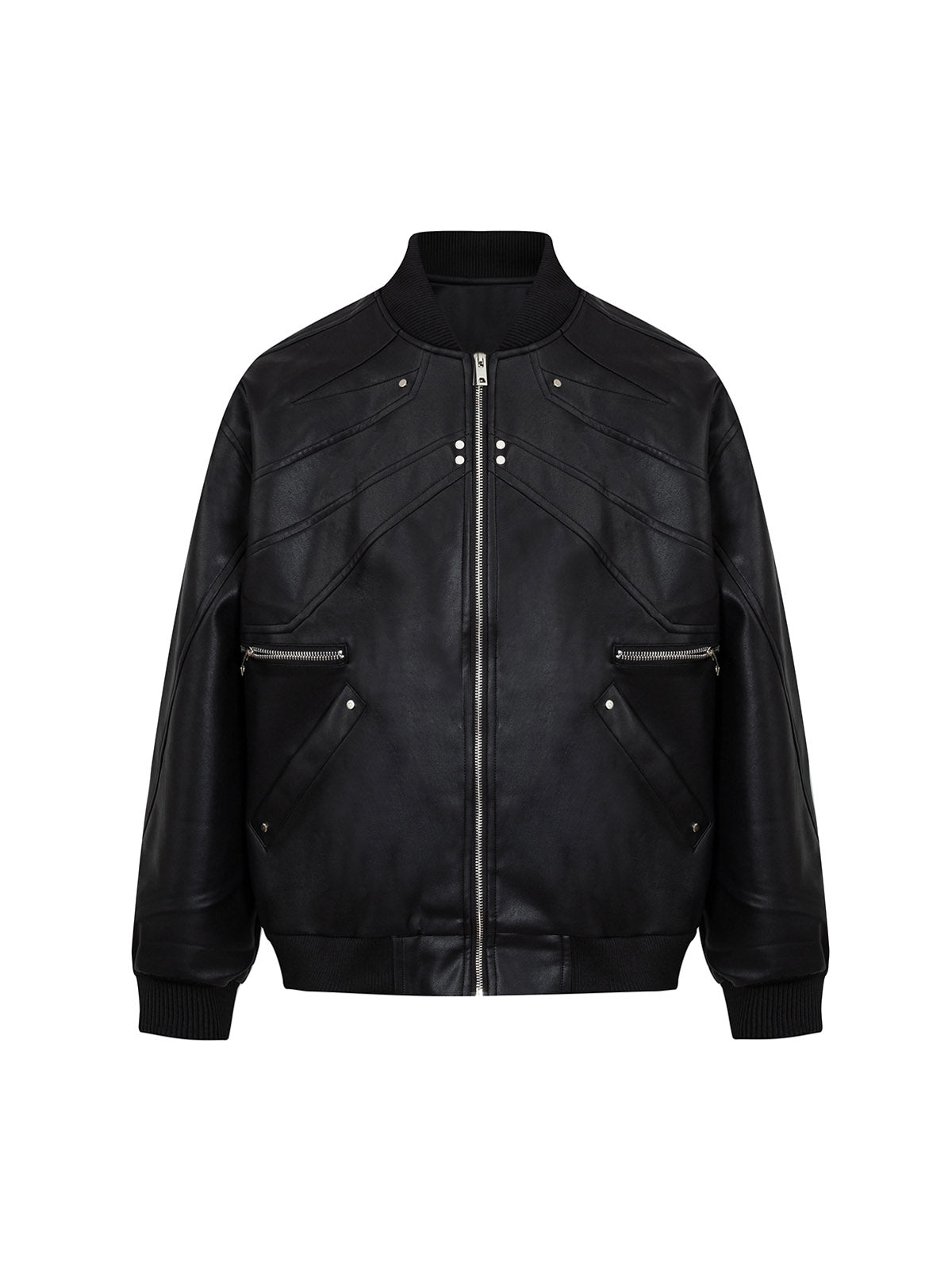 Deconstructed Zip Up Leather Bomber Jacket