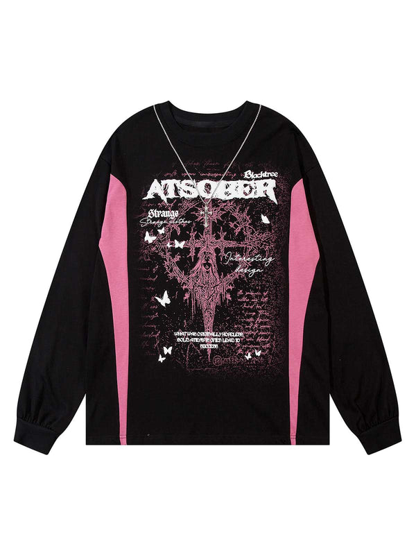 Thesupermade Star Necklace Cross Graphic Long Sleeve T-shirt