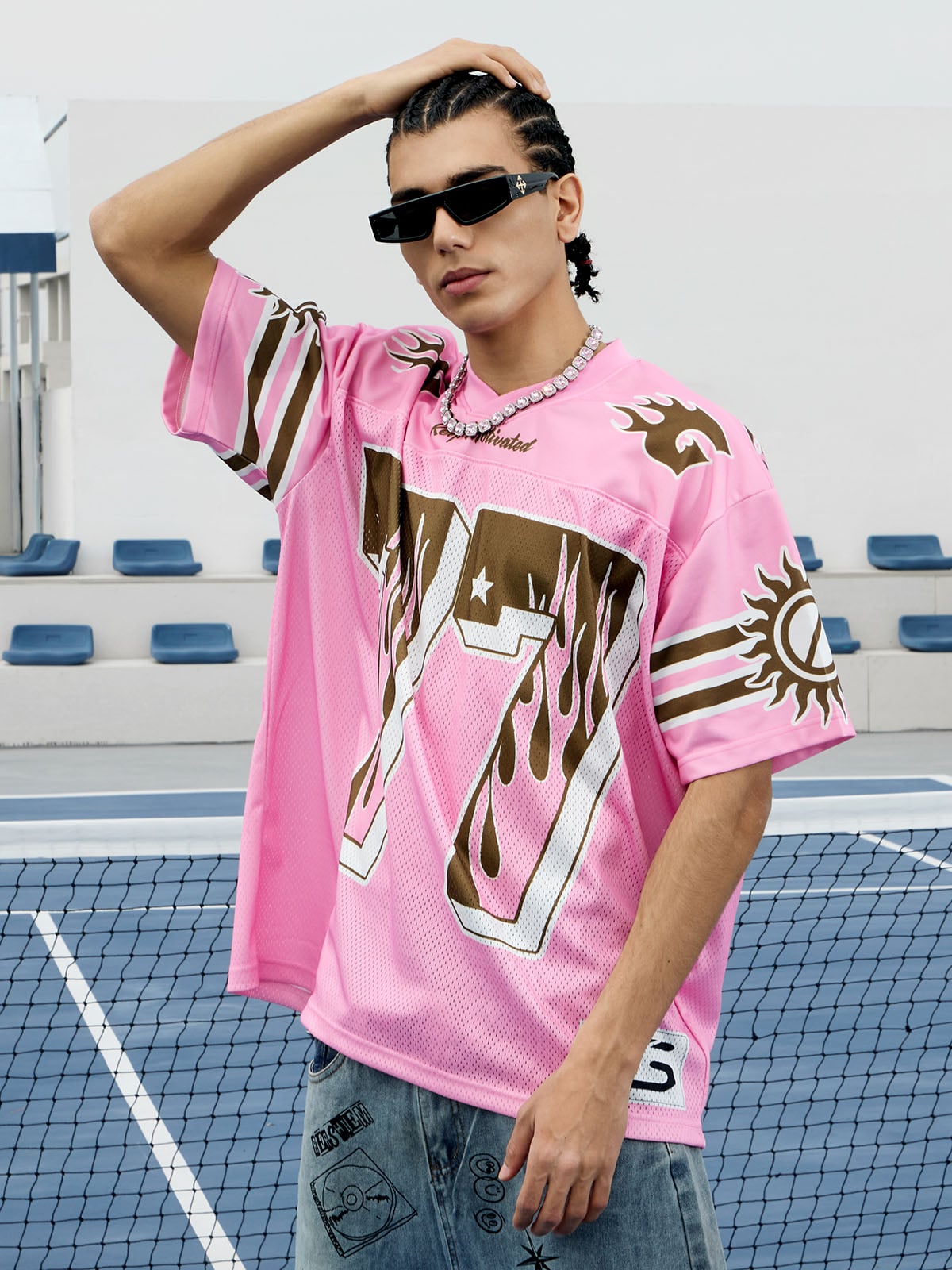 Pink Flame Print Jersey T-shirt