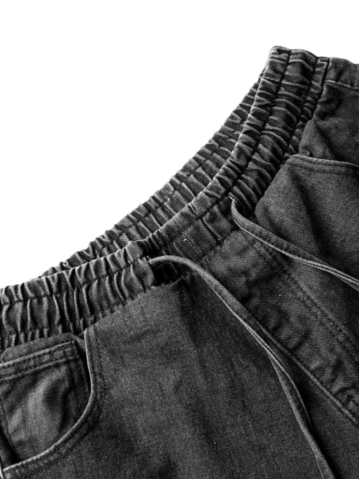 Washed Distressed Deconstructed Split Drawstring Jeans