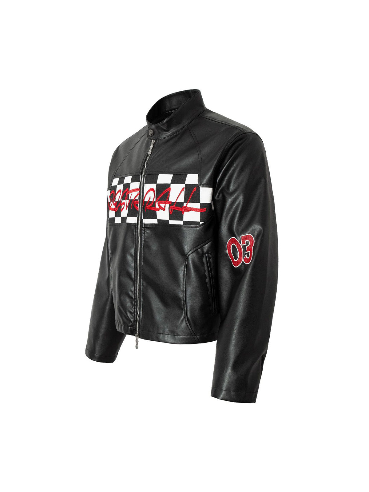 Plaid Stitching Motorcycle Leather Jacket