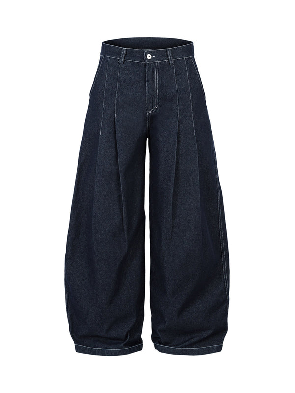 Deconstructed Contrast Stitching Pleated Machete Baggy Jeans