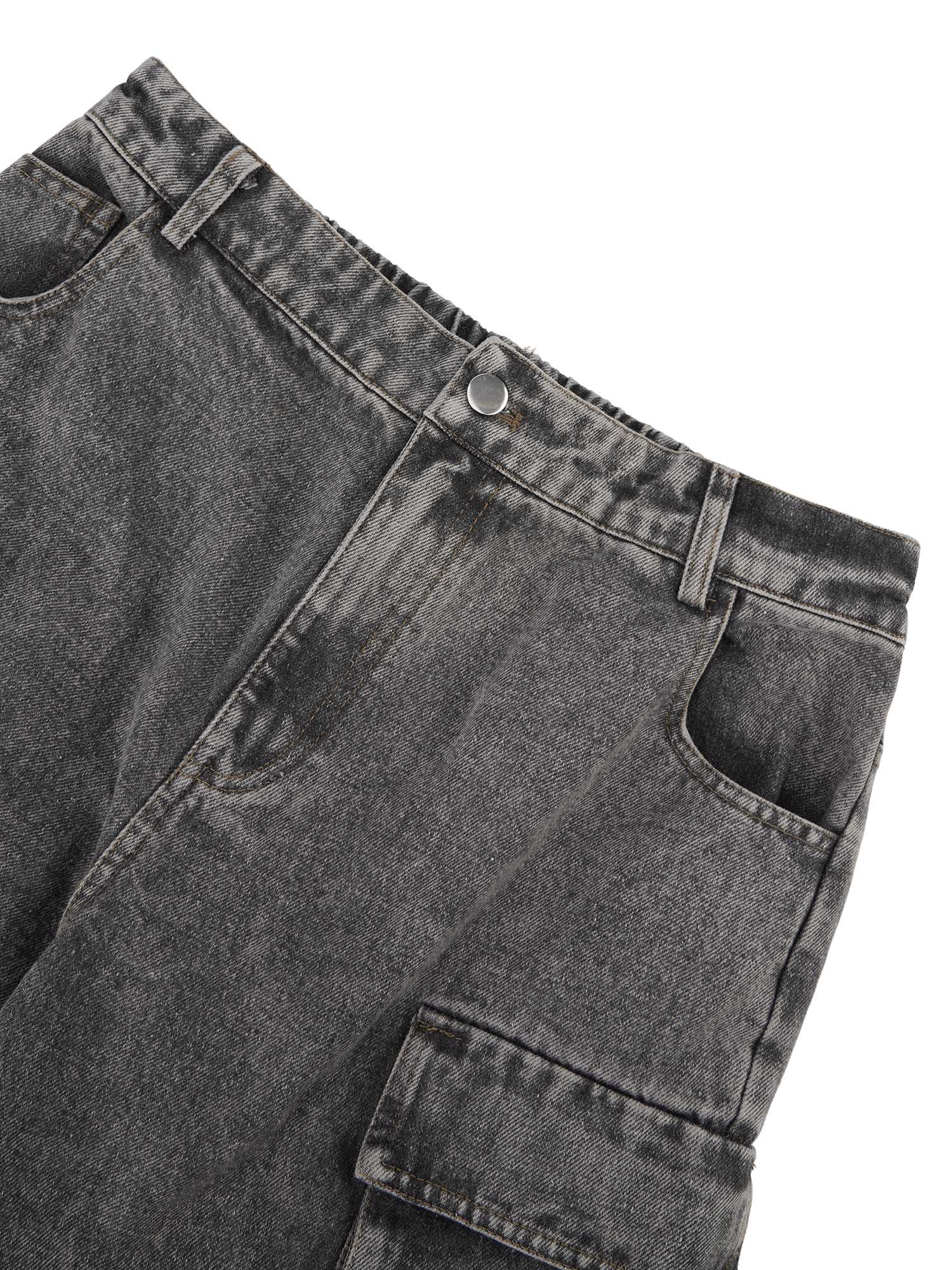 Thesupermade Street Stitching Multi-Pocket Workwear Washed Jeans