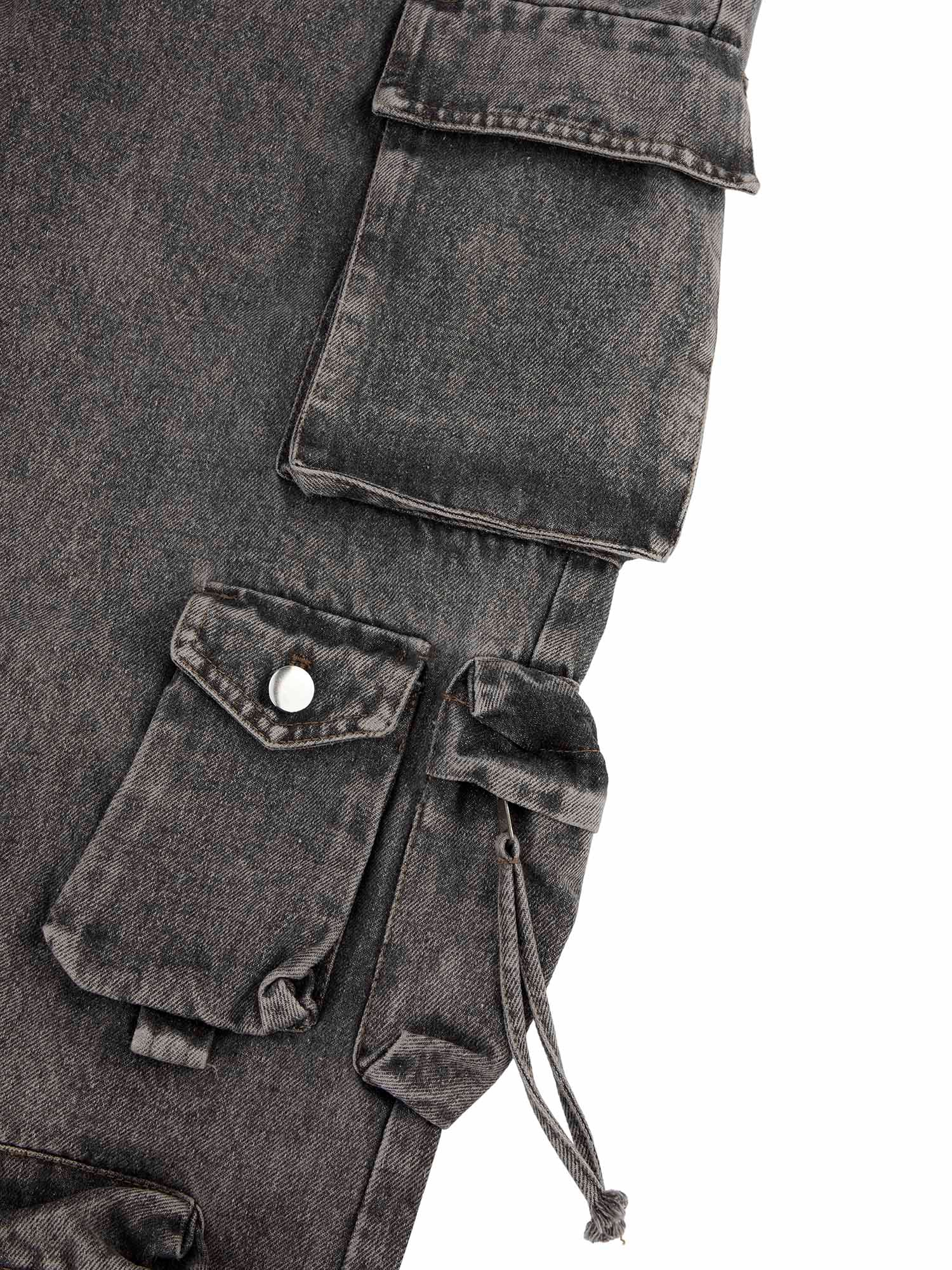 Thesupermade Street Stitching Multi-Pocket Workwear Washed Jeans