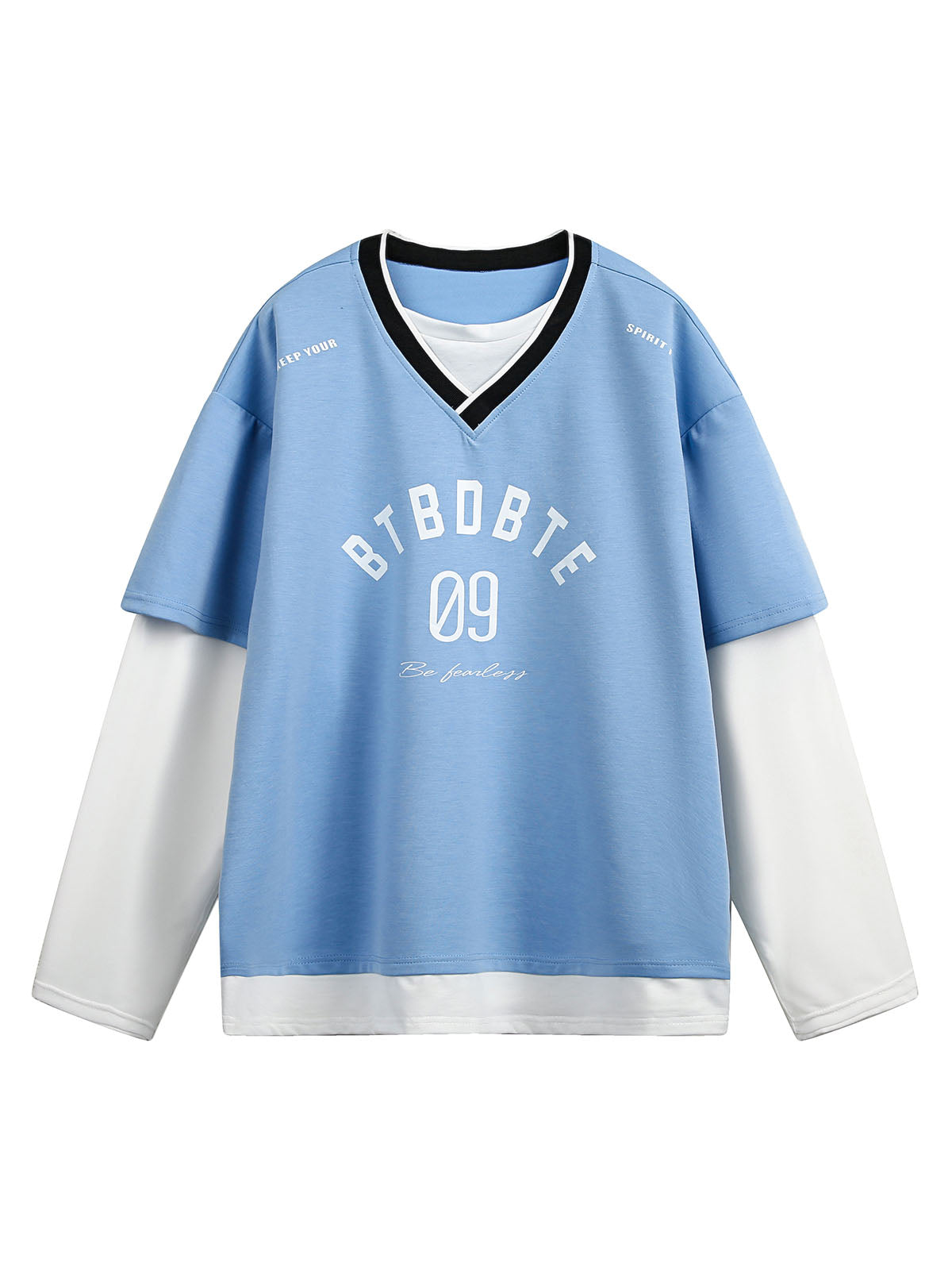 Faux Two-Piece Jersey Print Long Sleeve T-shirt