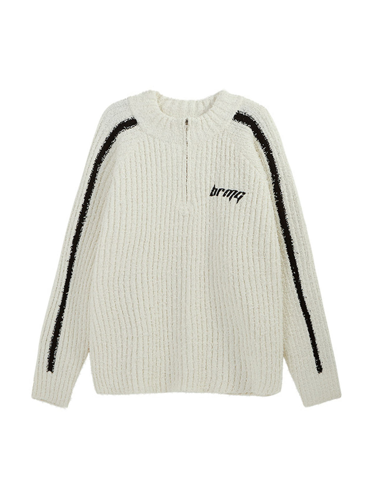 Thesupermade Striped Embroidered Quarter Zip Sweater