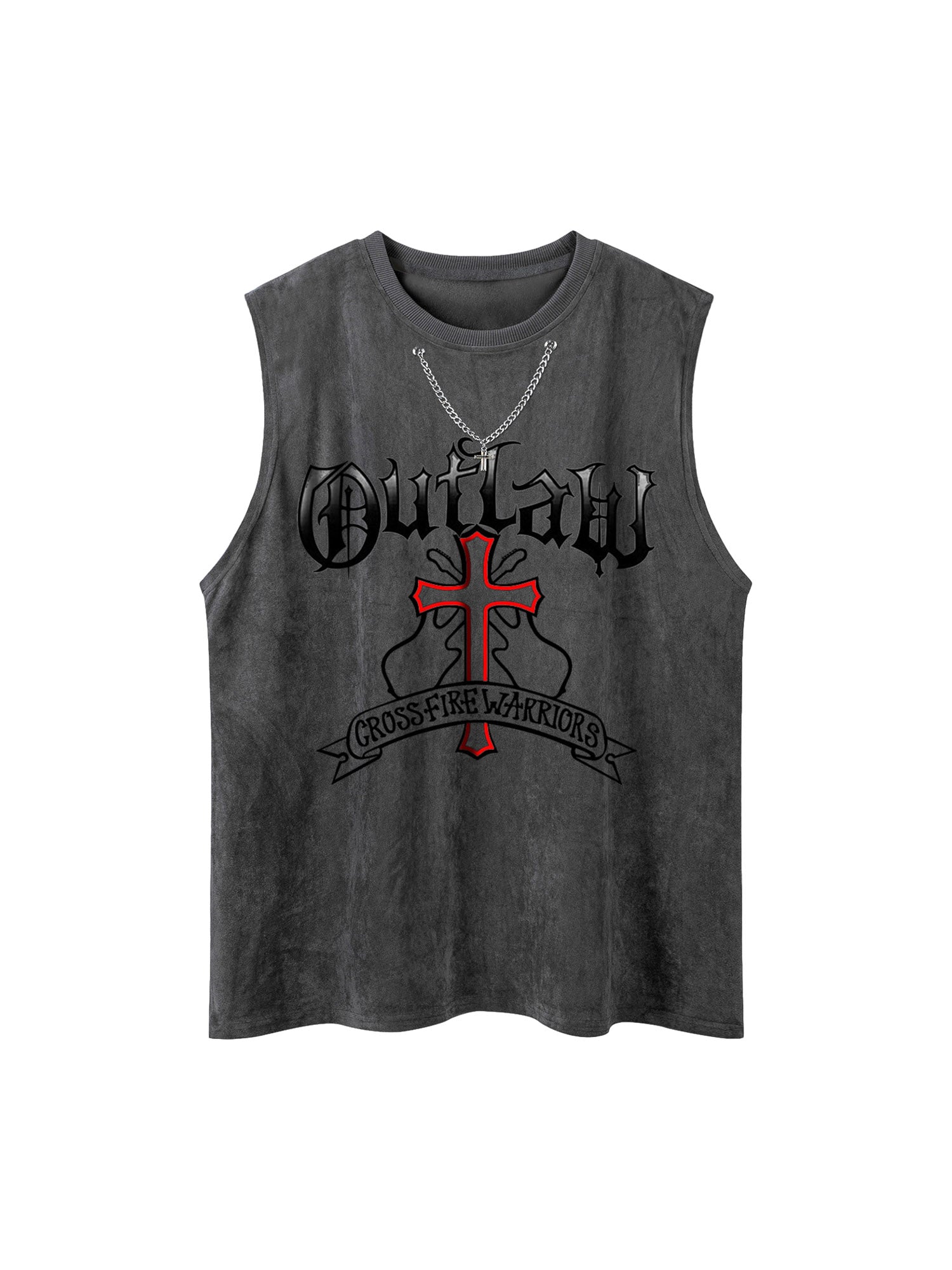 Thesupermade Cross Chain Suede Street Rap Sleeveless Vest