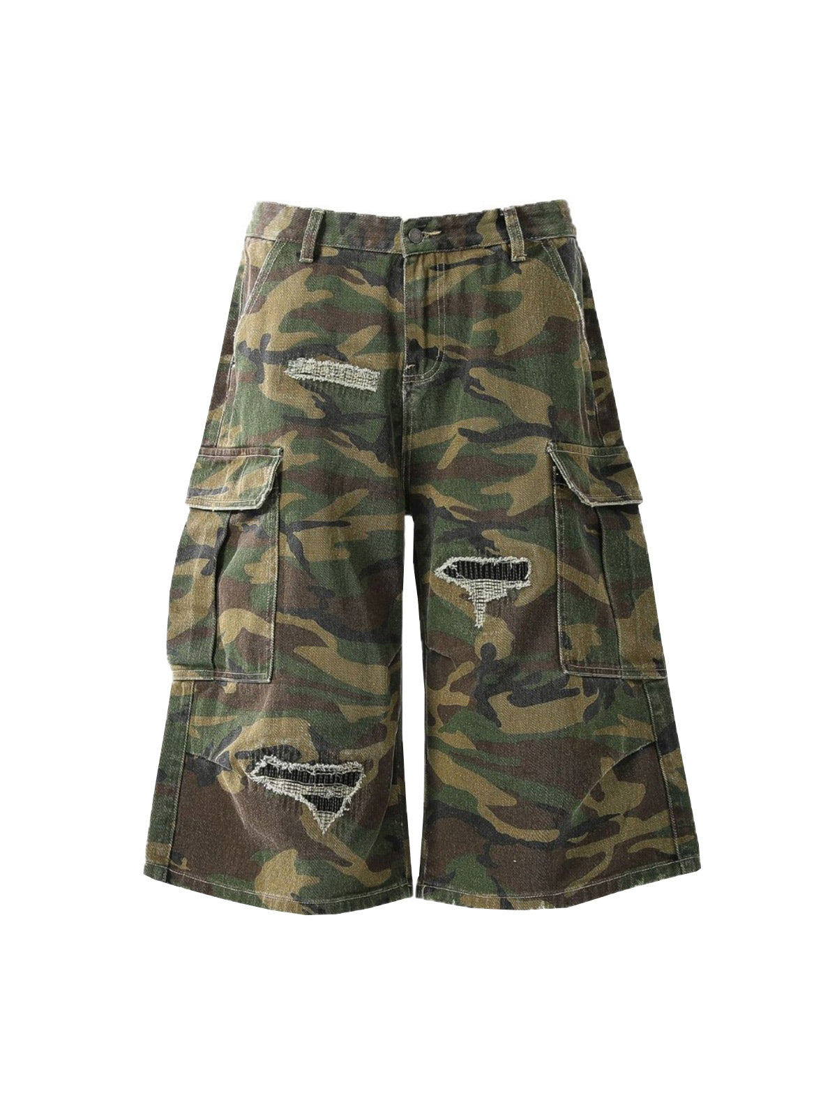 Retro Ripped Camouflage Cropped Shorts