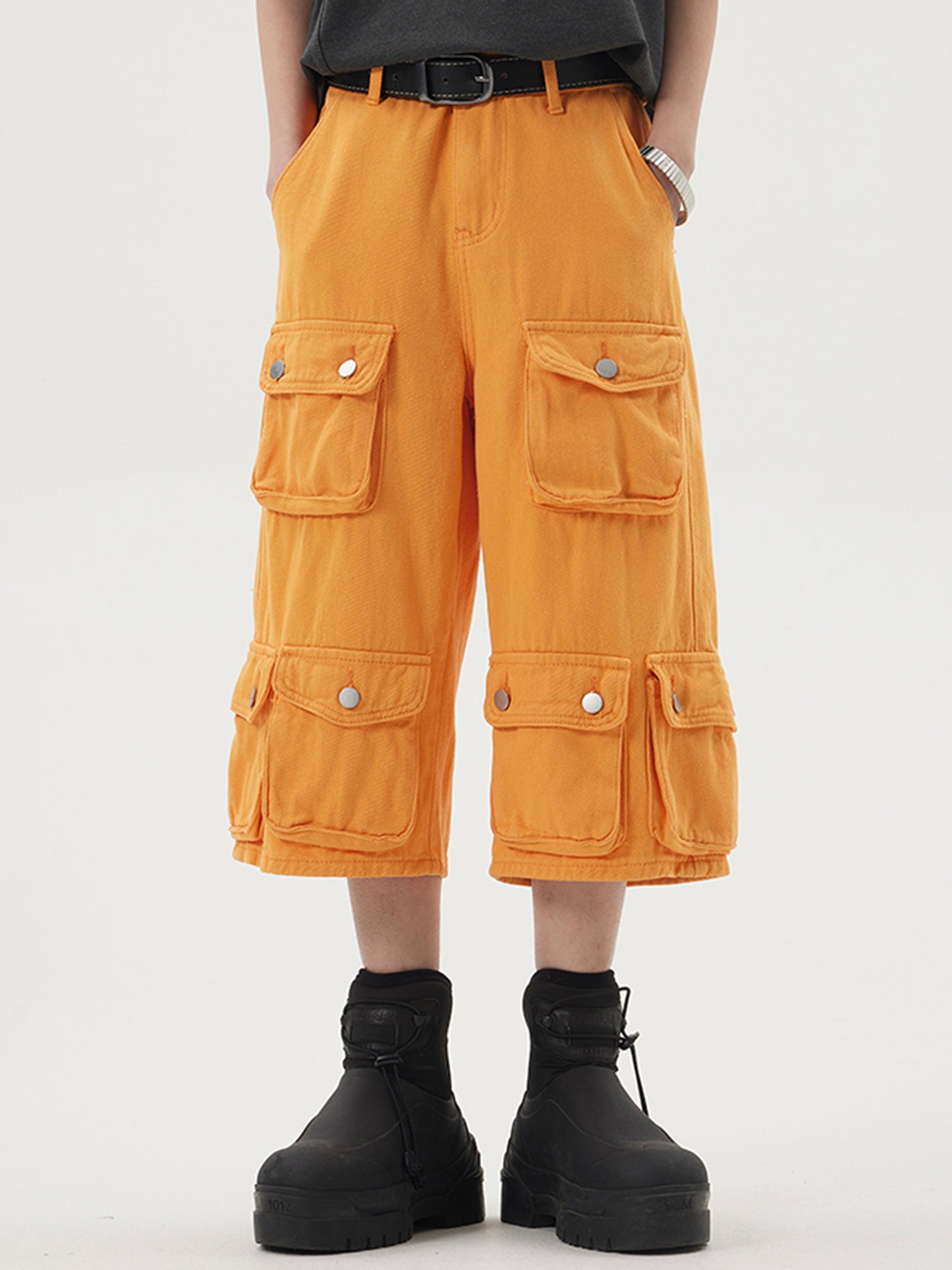 Thesupermade Heavy Washed Distressed Multi-Pocket Workwear Hip Hop Jort