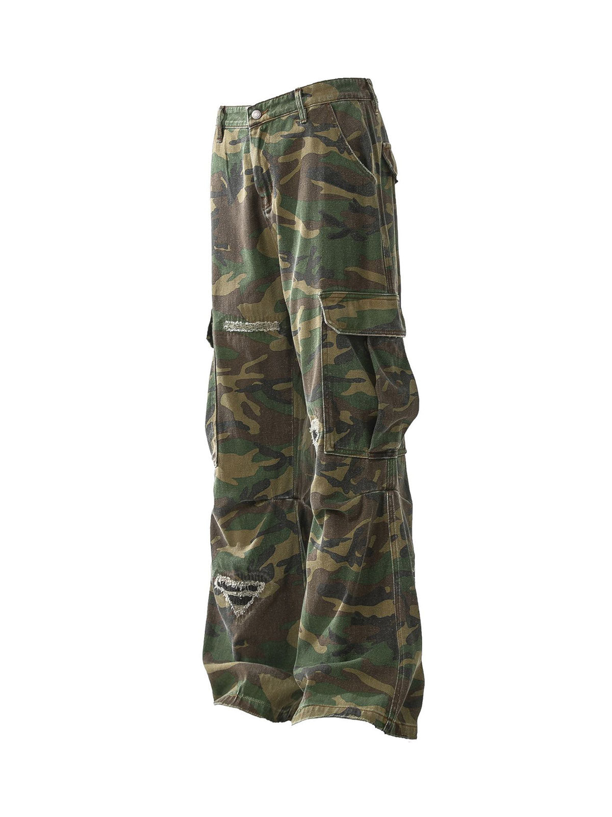 Ripped Camouflage Flared Cargo Pants