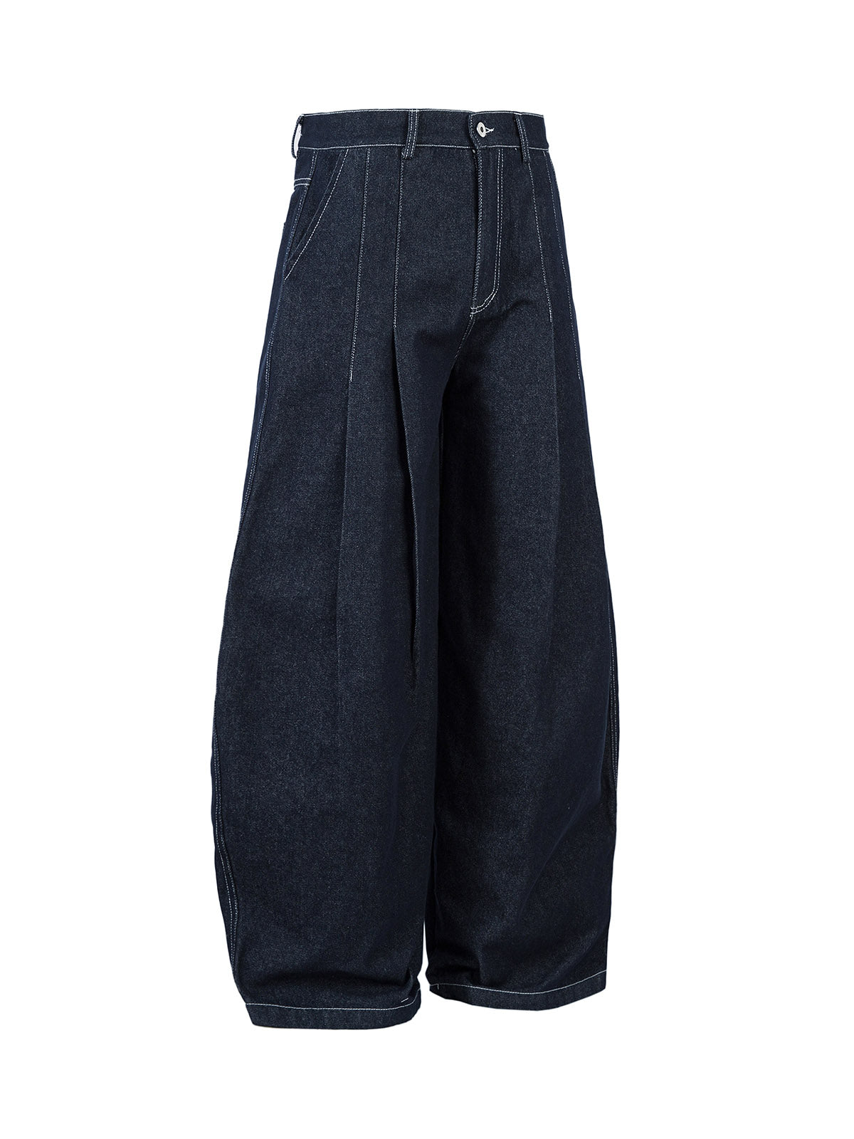 Deconstructed Contrast Stitching Pleated Baggy Barrel Jeans - 2343