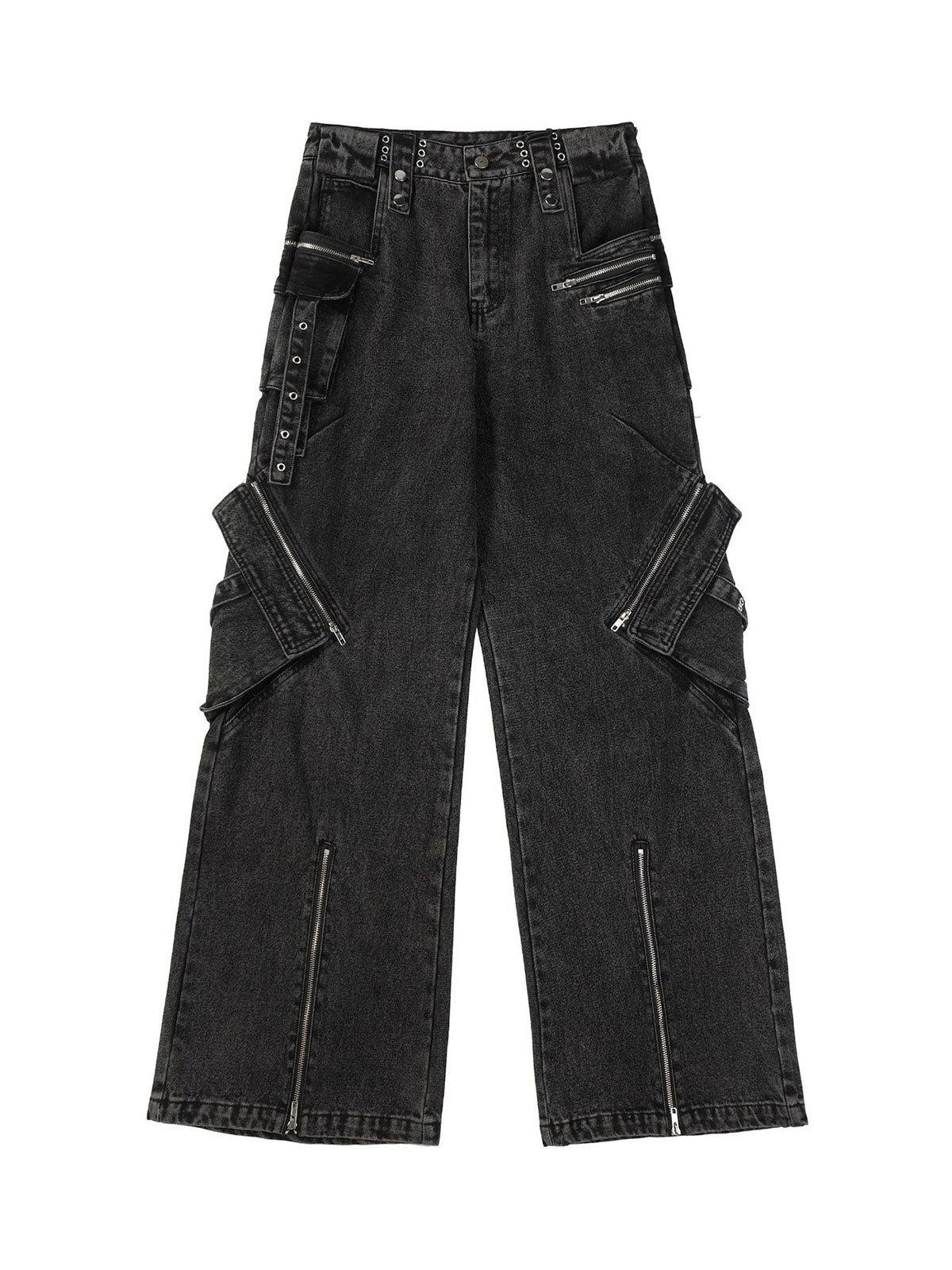 Thesupermade Multi-Pocket Exposed Zippers Baggy Jeans