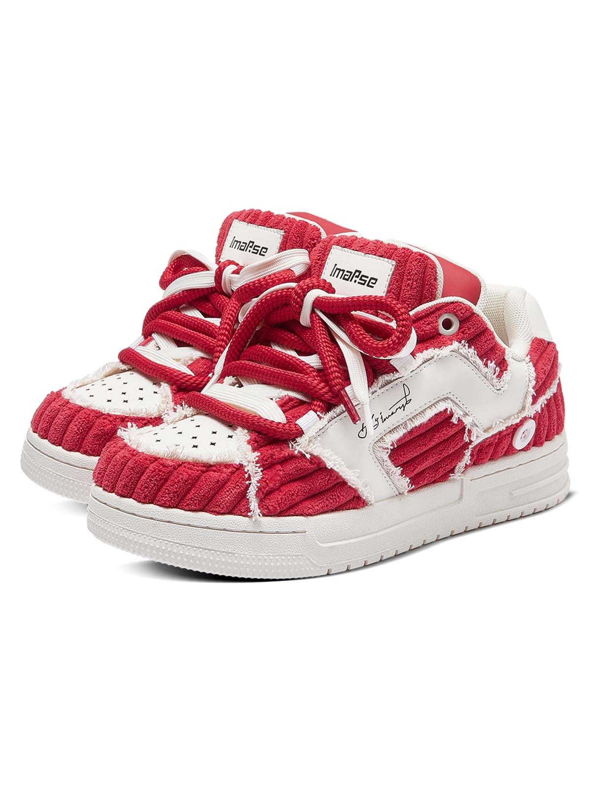 Red Contrast Color Button Decorated Sneakers - 2294