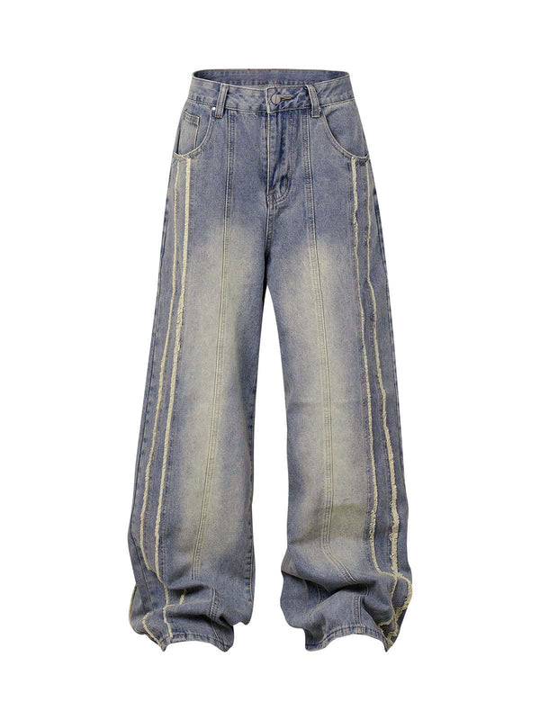 Thesupermade Washed Distressed Raw Edge Baggy Jeans