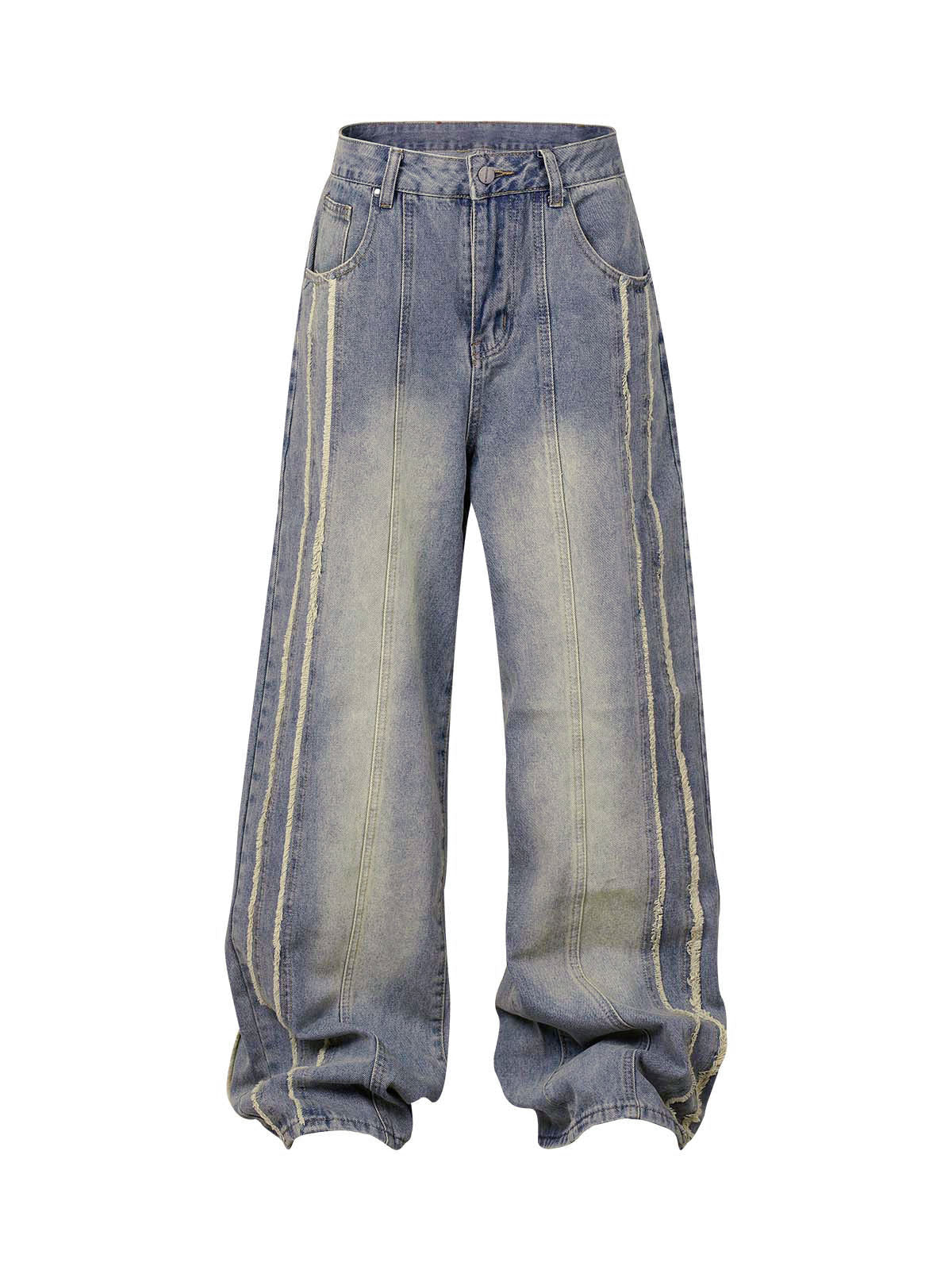 Thesupermade Washed Distressed Raw Edge Baggy Jeans - 2271