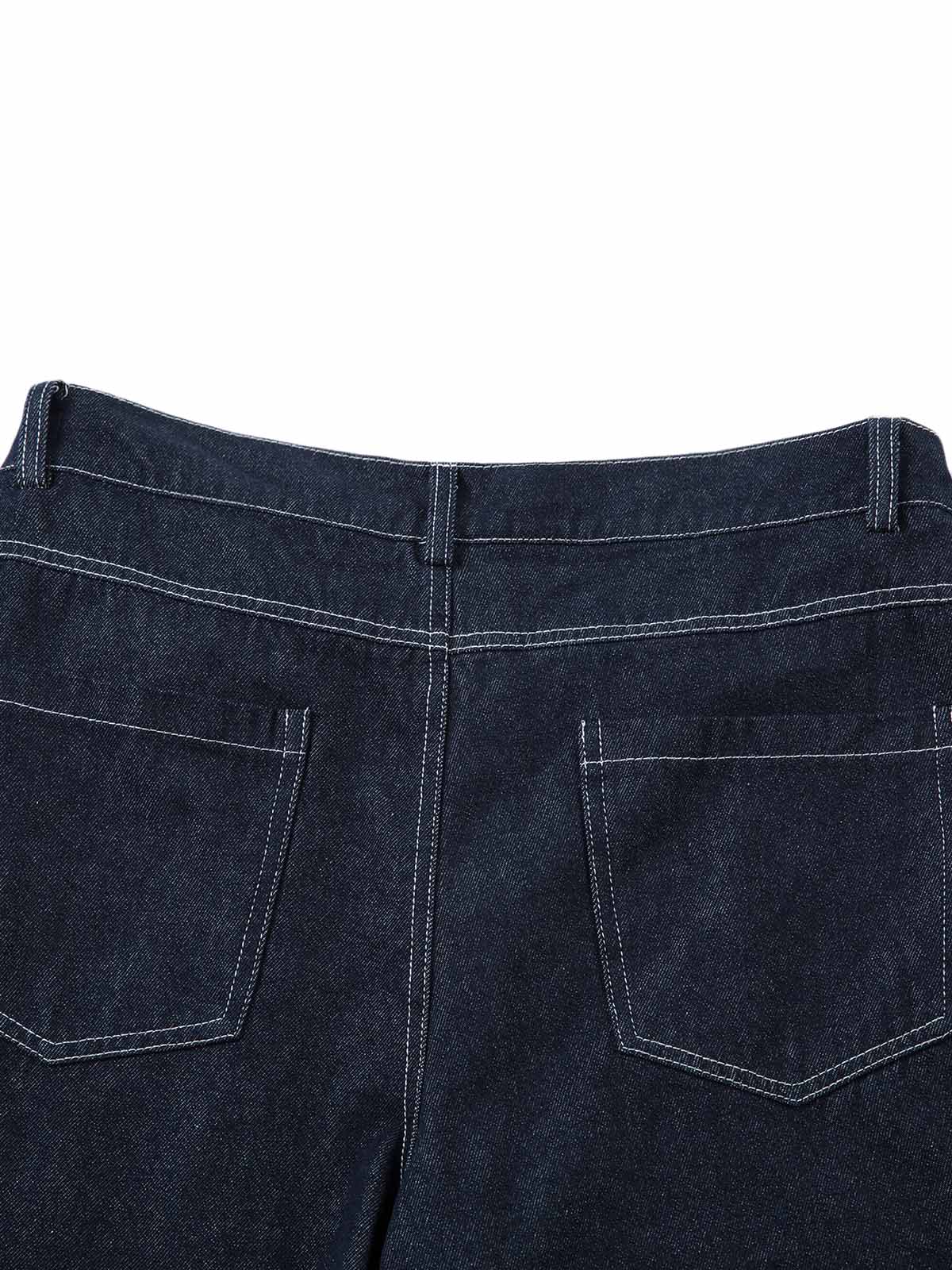 Deconstructed Contrast Stitching Pleated Baggy Barrel Jeans - 2343