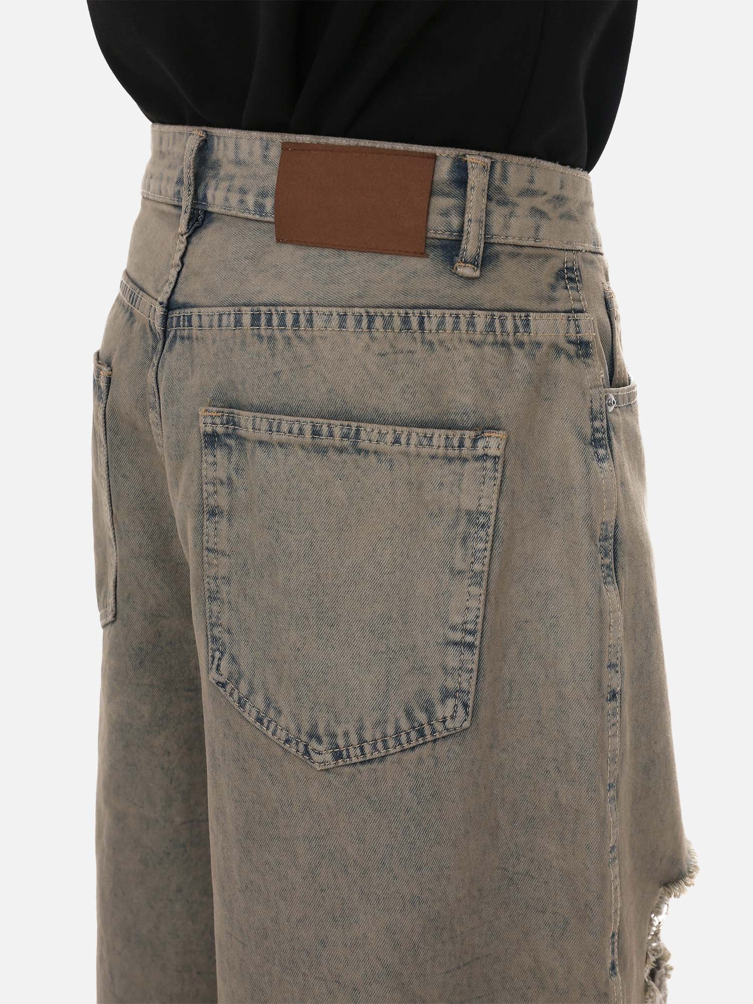 Thesupermade Wasteland Style Ripped And Dirty Denim Jort