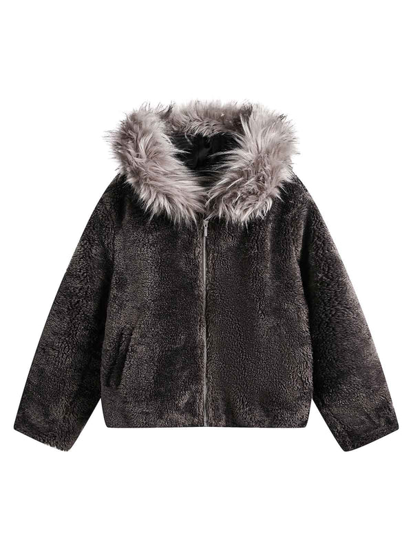 Thesupermade Fur Hooded Quilted Sherpa Jacket