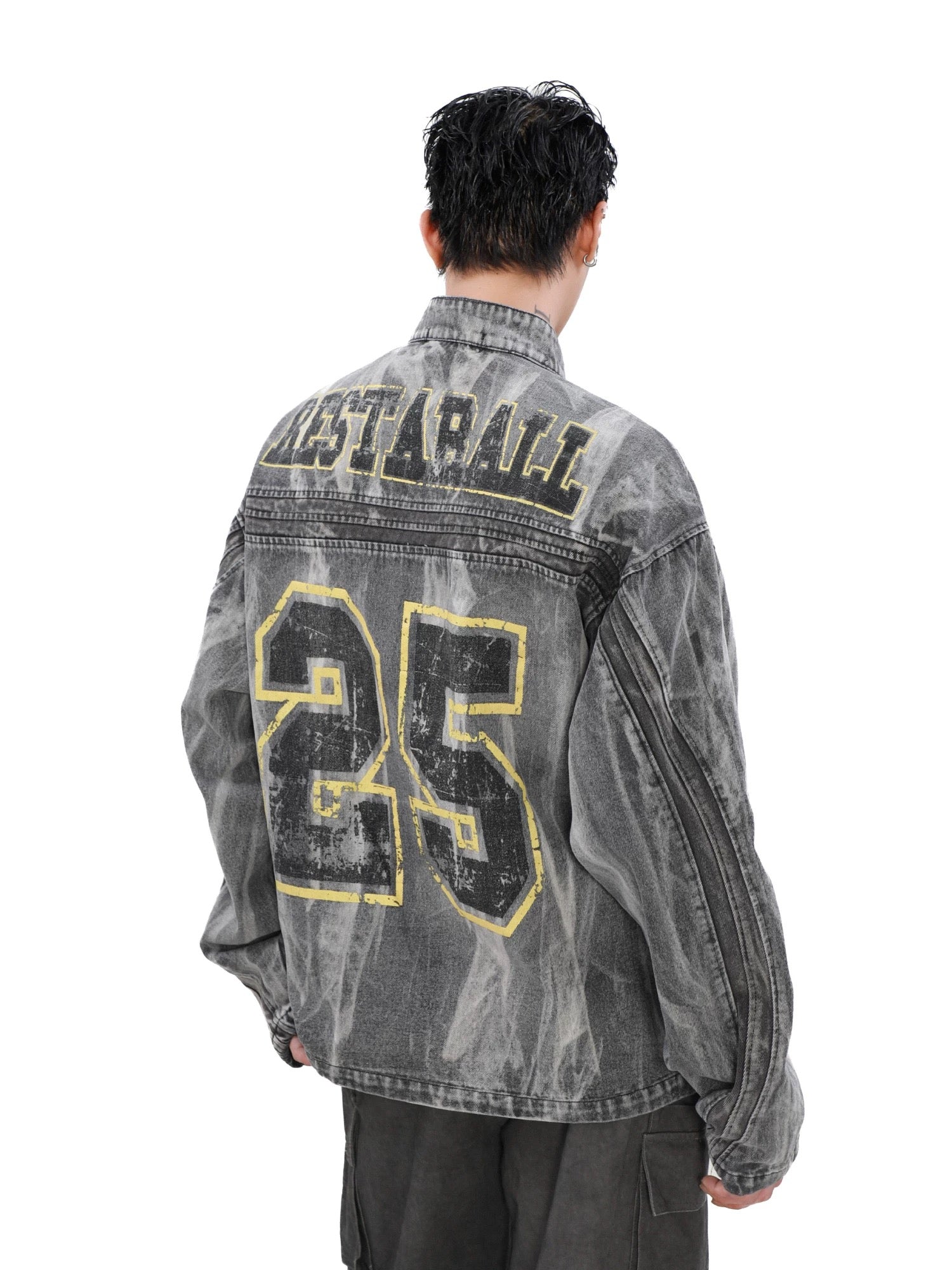 Thesupermade Hip-hop Distressed Washed Printed Denim Jacket - 2239