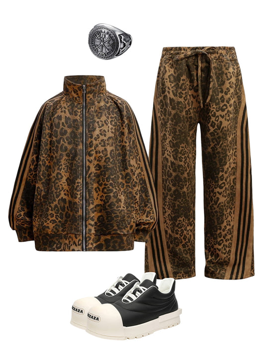 Thesupermade Cheetah Print Suede Tracksuit - 2277